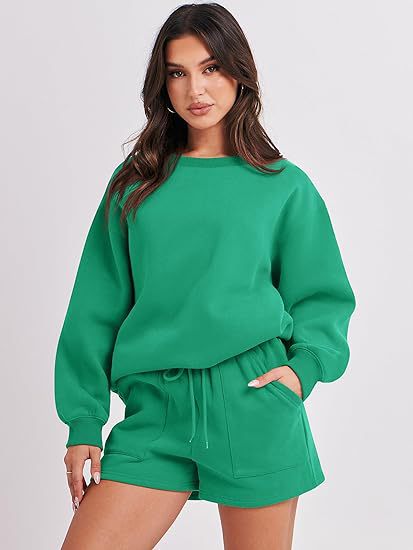 Damen Lässiges zweiteiliges Lounge-Sweatset mit Oversize-Rundhals-Sweatshirt und High-Waist-Relax-Shorts Nord Taschen