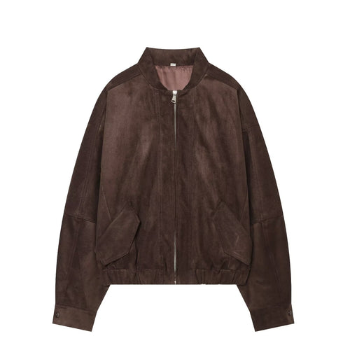 Damen Kurzer Wildlederoptik-Bomber mit Reißverschluss und aufgesetzten Taschen Nord Taschen