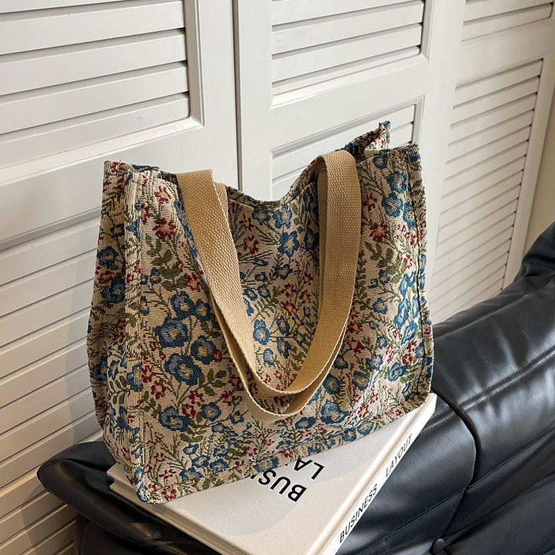 Damen Jute-Tragetasche mit floralen Mustern und stabilen Griffen Nord Taschen