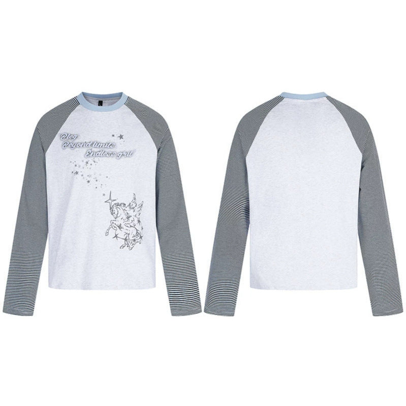 Damen Raglan-Langarmshirt im Astral-Motiv mit feinen Streifenärmeln und Relief-Print Nord Taschen