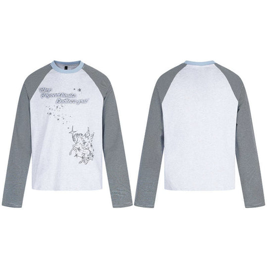 Damen Raglan-Langarmshirt im Astral-Motiv mit feinen Streifenärmeln und Relief-Print Nord Taschen