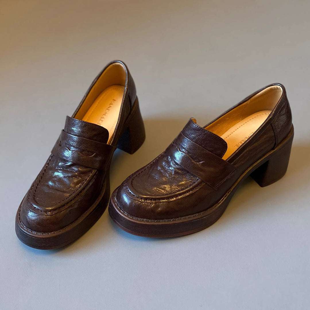 Damen Hochabsatz-Pennyloafer mit massivem Blockabsatz und profilierter Sohle Nord Taschen