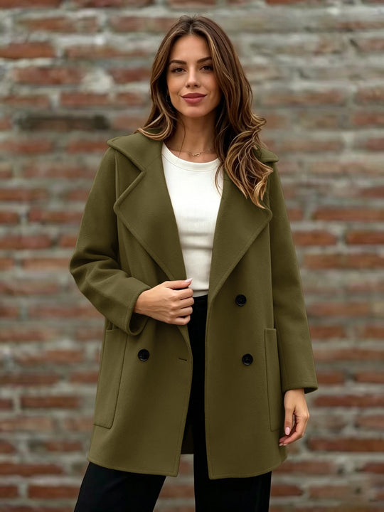Damen Doppelreihiger Wollmantel mit Oversize-Revers Nord Taschen