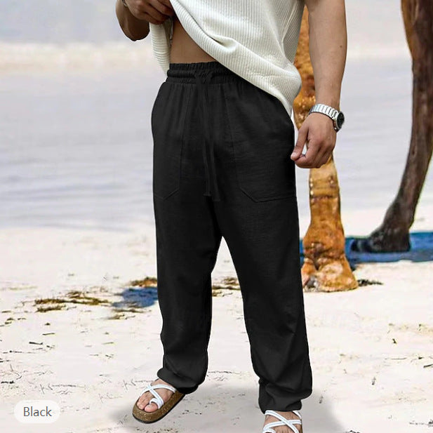 Herren lässige Leinen-Joggerhose mit elastischem Tunnelzug, aufgesetzten Taschen und konischer Silhouette Nord Taschen