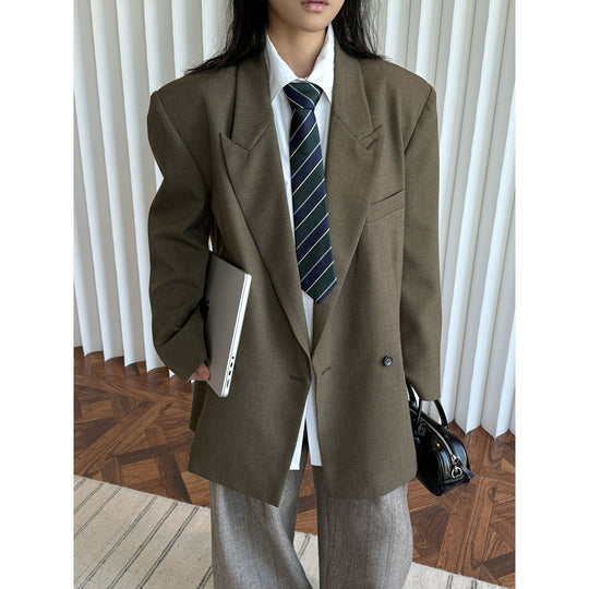Damen Oversized zweireihiges Sakko mit strukturierter Schulter und langem Schnitt Nord Taschen