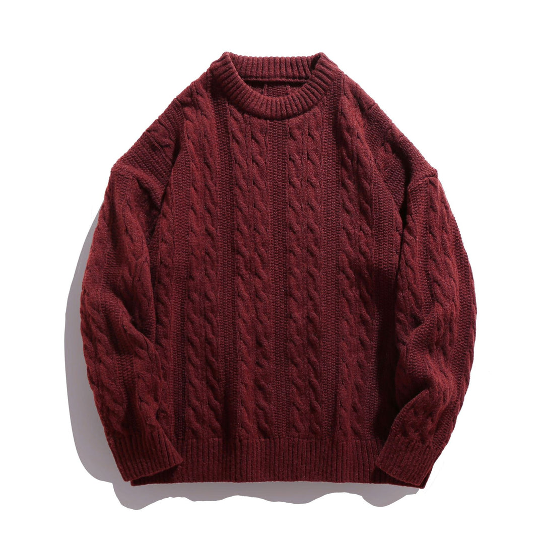 Unisex Zopfstrick-Oversize-Pullover mit grobem Rippenbund und kastigem Schnitt Nord Taschen