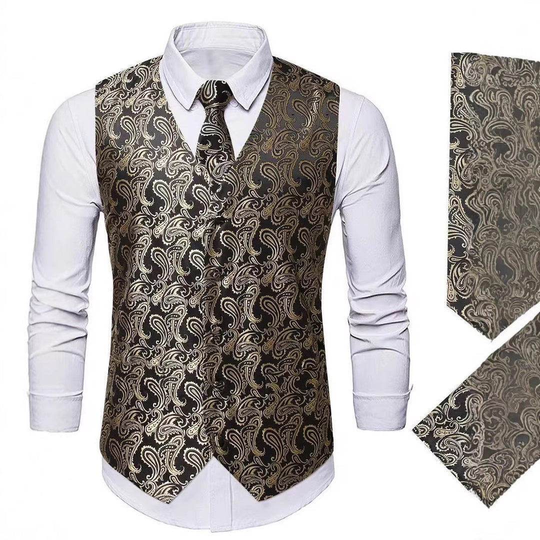 Herren Paisley Satin Anzugweste Set mit Krawatte und Einstecktuch Nord Taschen
