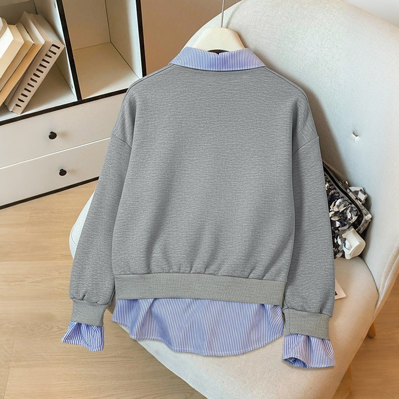 Damen Lässiger Pullover mit Hemdbluseneinsatz Nord Taschen