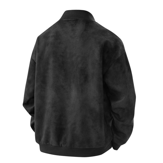 Herren Velours-Optik Bomberjacke im Boxy‑Cut mit Rippkragen, Frontreißverschluss & kombiniertem Zipper-/Klappenfach Nord Taschen
