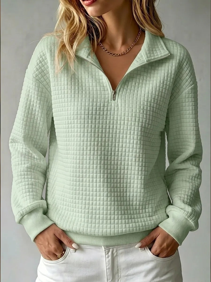 Damen Steppstruktur-Halbzip-Sweatshirt mit Karomuster und Stehkragen Nord Taschen