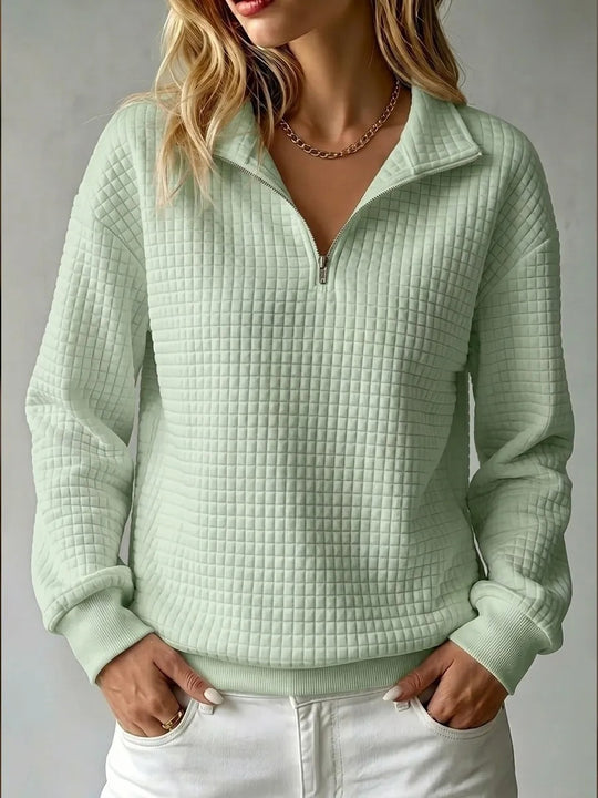 Damen Steppstruktur-Halbzip-Sweatshirt mit Karomuster und Stehkragen Nord Taschen
