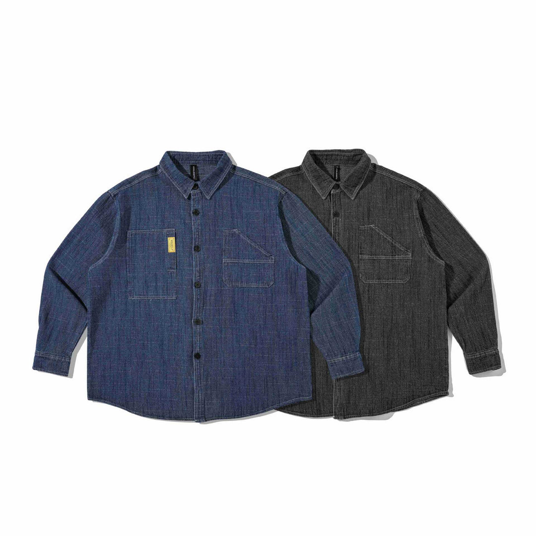 Herren Robustes Denim-Worker-Overshirt mit Brusttaschen und Hemdkragen Nord Taschen