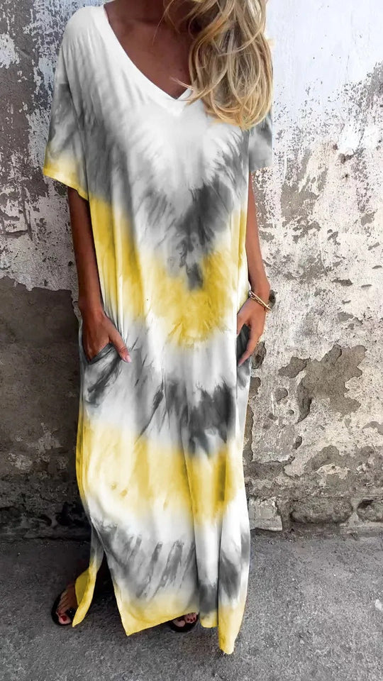 Damen Maxikleid mit lässigem V-Ausschnitt und praktischen Taschen