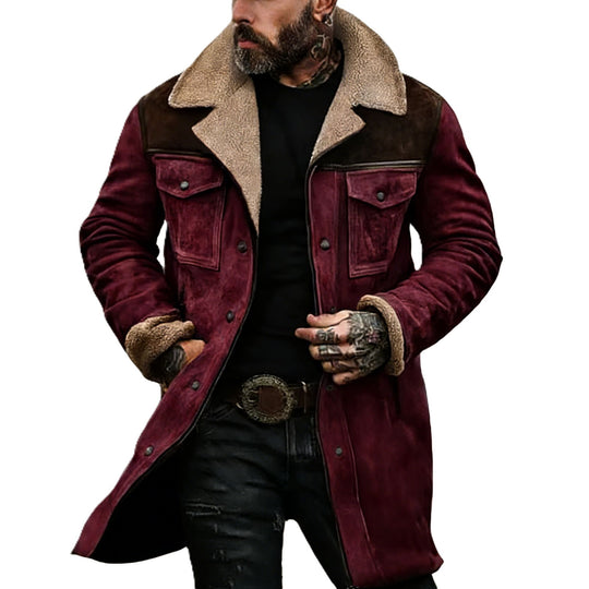 Herren Pilotenjacke aus Velourslederoptik mit Teddyfellinnenfutter und Reverskragen Nord Taschen