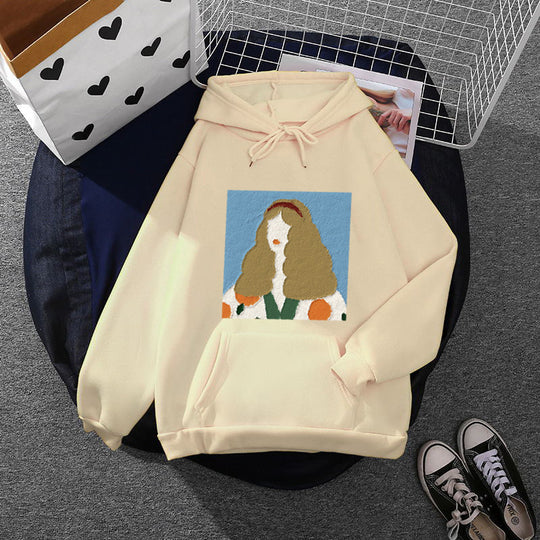 Damen nan Kapuzenpullover mit kunstvoller Chenille-Stickerei im Portraitstil und Kängurutasche Nord Taschen