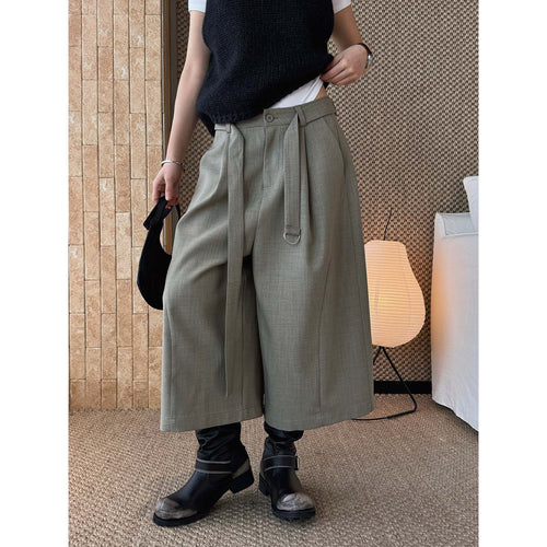 Damen Weite High‑Waist Bundfalten-Culotte mit D‑Ring-Bindegürtel Nord Taschen