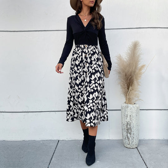 Damen Elegantes Wickelkleid mit langem Arm und floralem Rock Nord Taschen