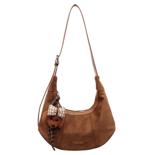 Damen elegante Schultertasche mit süßem Plüschanhänger Nord Taschen