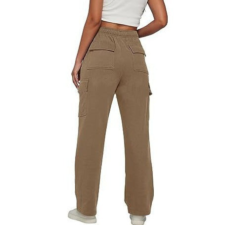 Damen Cargo-Hose mit weitem Bein, elastischem Bund und Cargotaschen Nord Taschen