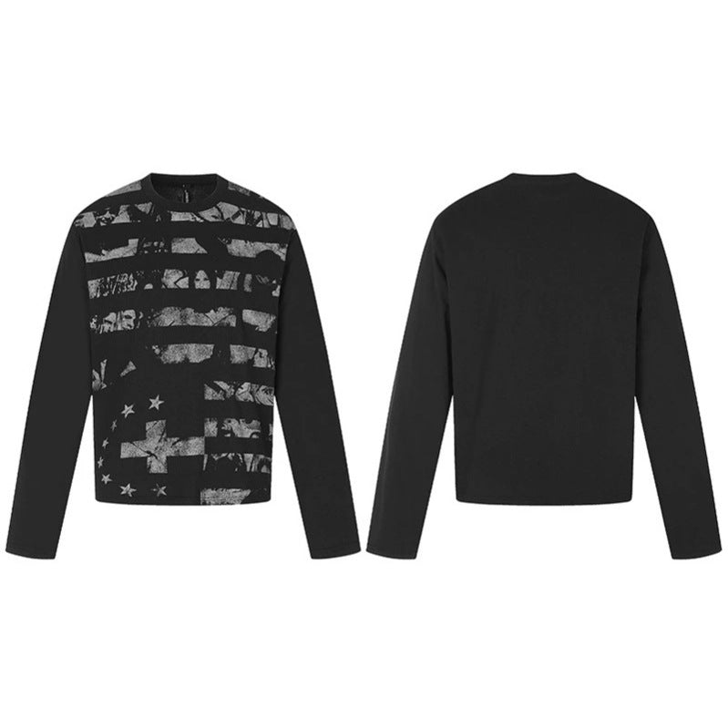 Herren Langarmshirt mit Strukturprint und flaggeninspiriertem Grafikmix Nord Taschen