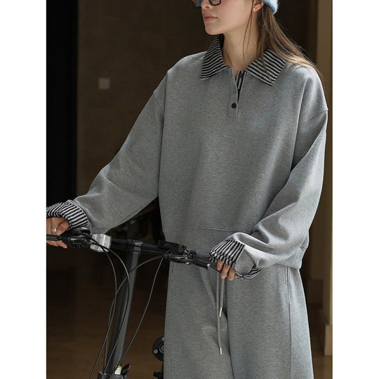 Damen Relaxed-Fit Sweatshirt mit gestreiftem Kragen- und Manschettenbesatz Nord Taschen