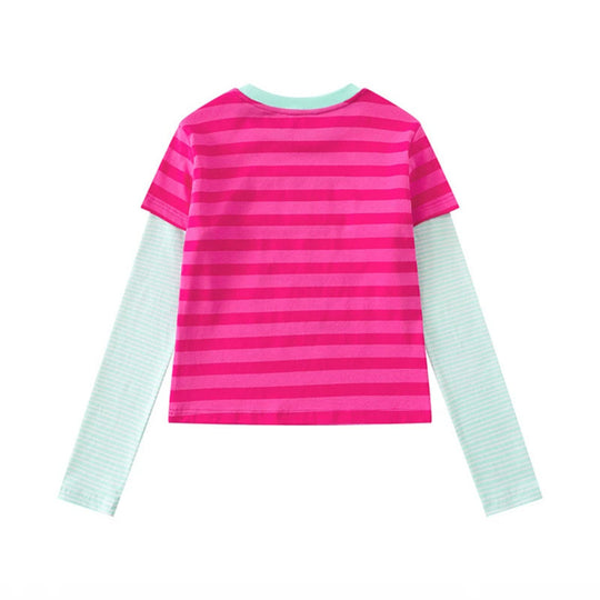 Damen Lagen-Langarmshirt im Layer-Look mit kontrastierenden Streifenärmeln und typografischem Print Nord Taschen