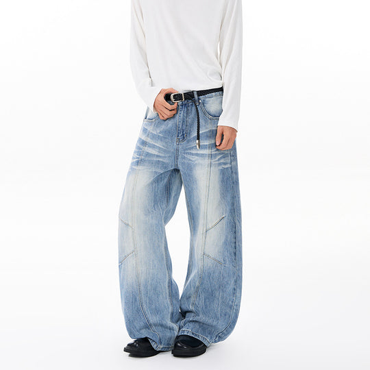 Unisex Extravagante weite Denim-Palazzohose mit tiefem Schritt und markanten Paneilnähten Nord Taschen