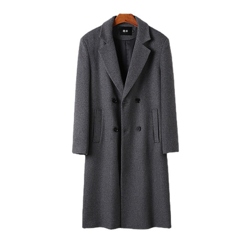 Herren Eleganter Wollmix-Longcoat mit Doppelreihe und fallendem Revers Nord Taschen
