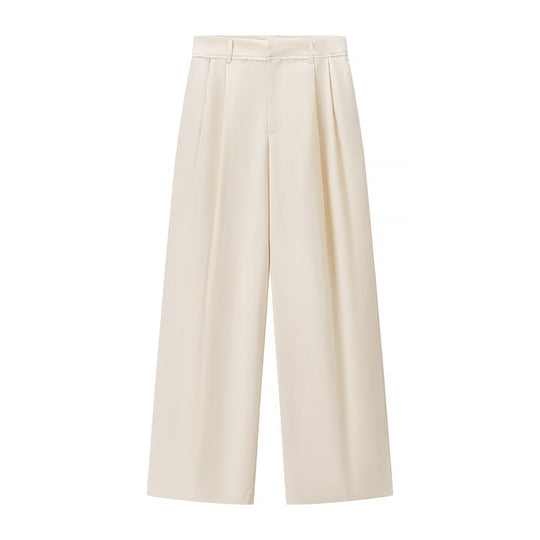 Damen Hochtaillierte Palazzohose mit Bundfalten und weitem Bein Nord Taschen