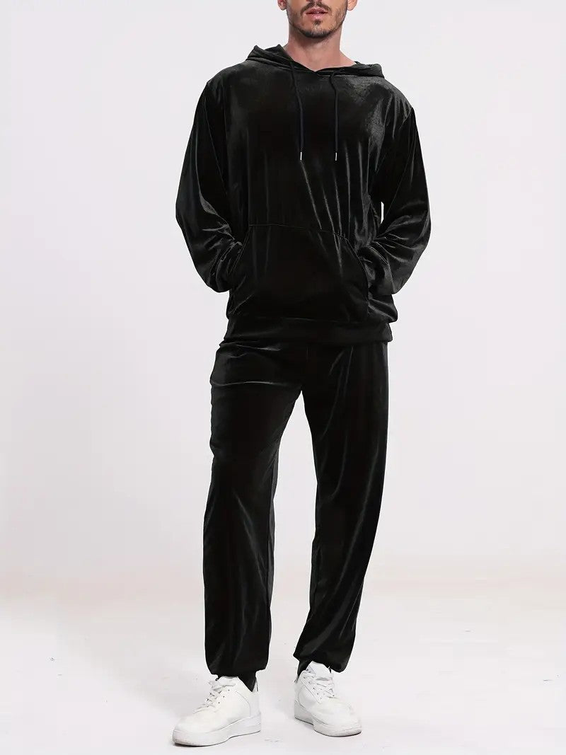 Herren Samt-Trainingsanzug mit Kapuzenpullover und gerader Jogginghose Nord Taschen