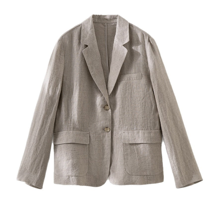 Damen Leinenblazer mit aufgesetzten Taschen, legerer Passform und Reverskragen Nord Taschen