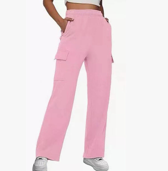 Damen Cargo-Hose mit weitem Bein, elastischem Bund und Cargotaschen Nord Taschen
