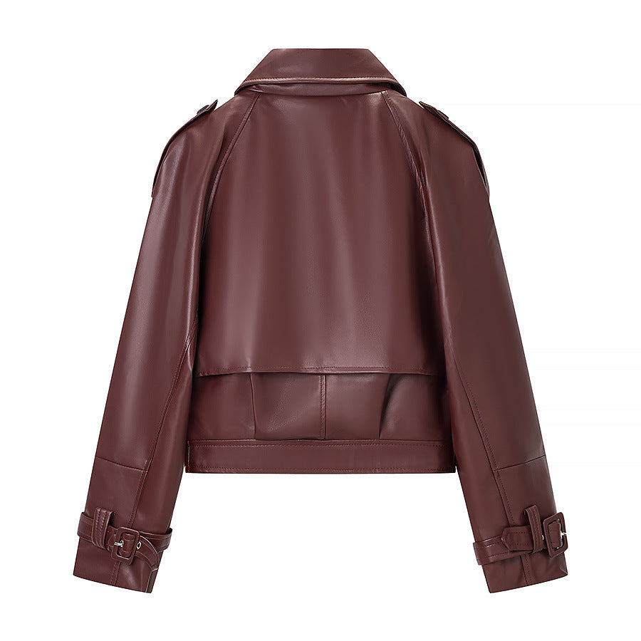 Damen Kurz geschnittene Bikerjacke aus Lederoptik mit asymmetrischer Reversklappe und Taillenriegel Nord Taschen