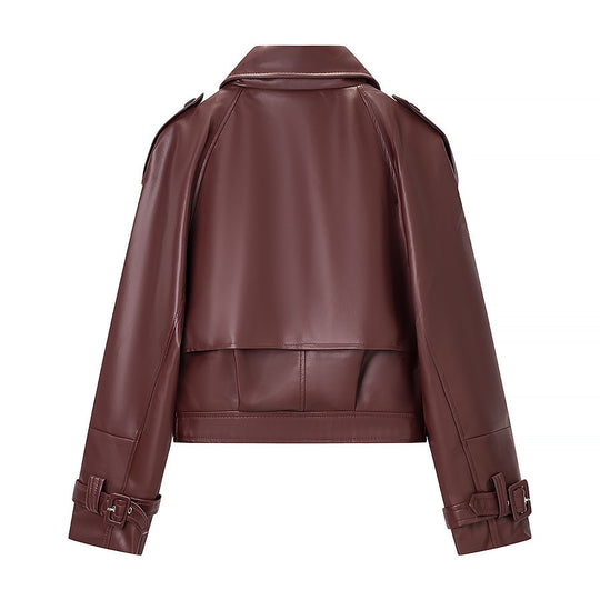 Damen Kurz geschnittene Bikerjacke aus Lederoptik mit asymmetrischer Reversklappe und Taillenriegel Nord Taschen