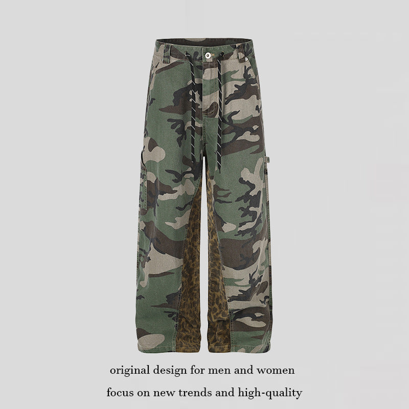Damen weite Cargo-Hose mit Camouflage-Print und Leo-Kontrastbahnen Nord Taschen
