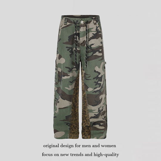 Damen weite Cargo-Hose mit Camouflage-Print und Leo-Kontrastbahnen Nord Taschen