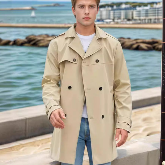 Herren Leichter Doppelreihiger Trenchcoat mit Wasserabweisender Beschichtung Nord Taschen