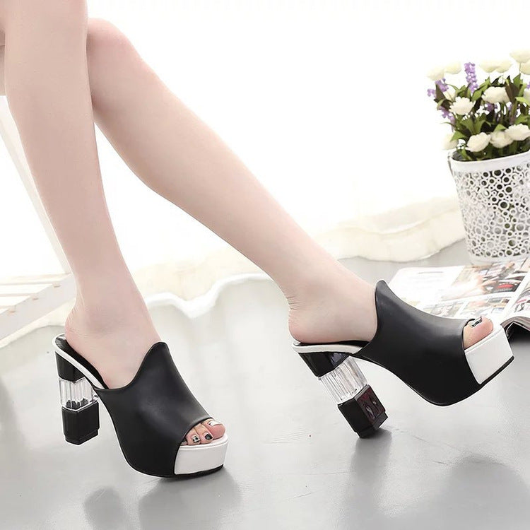 Damen hochwertige Plateau-Mules mit transparentem Blockabsatz Nord Taschen