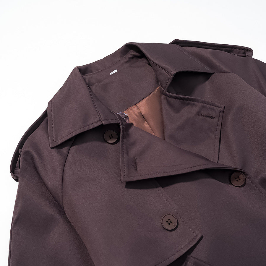 Damen Langer taillierter Trenchcoat mit Bindegürtel und doppelreihiger Knopfleiste Nord Taschen