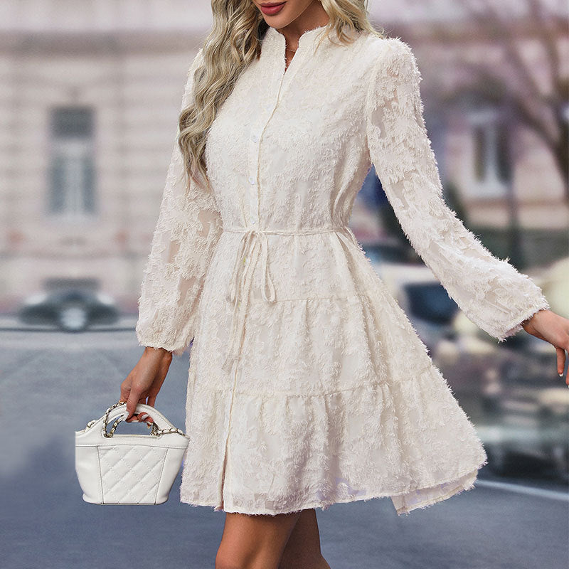 Damen Elegantes Langarmkleid mit Rüschen Nord Taschen