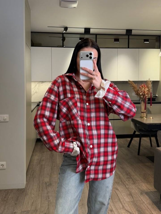 Damen Kariertes Flanell-Overshirt mit Hemdblusenkragen, Relaxed-Fit und aufgesetzter Brusttasche Nord Taschen
