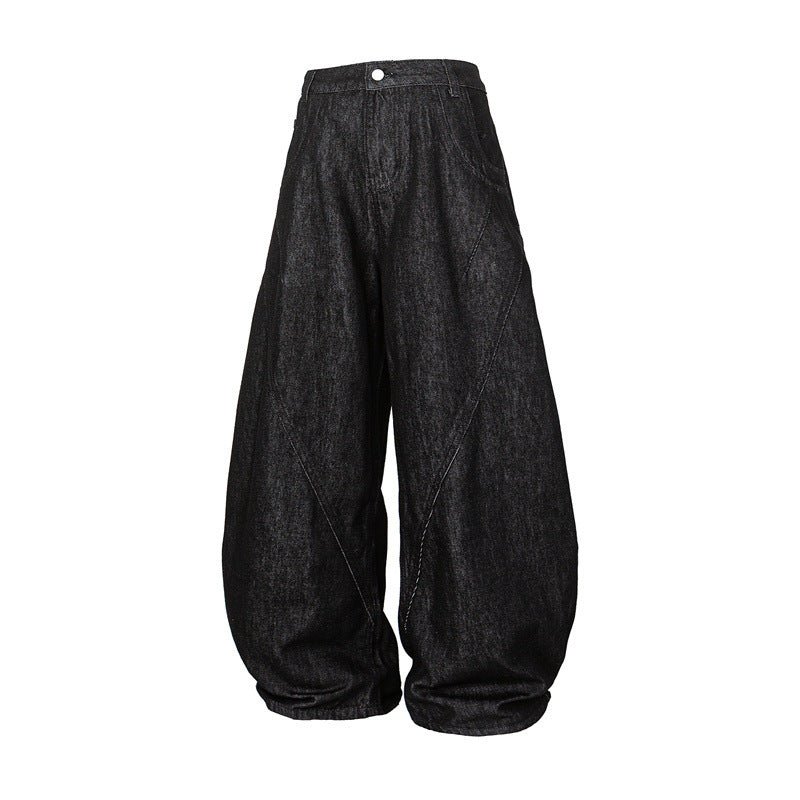 Damen Weite Harem-Denimhose mit hoher Taille und ballonförmigem Bein Nord Taschen
