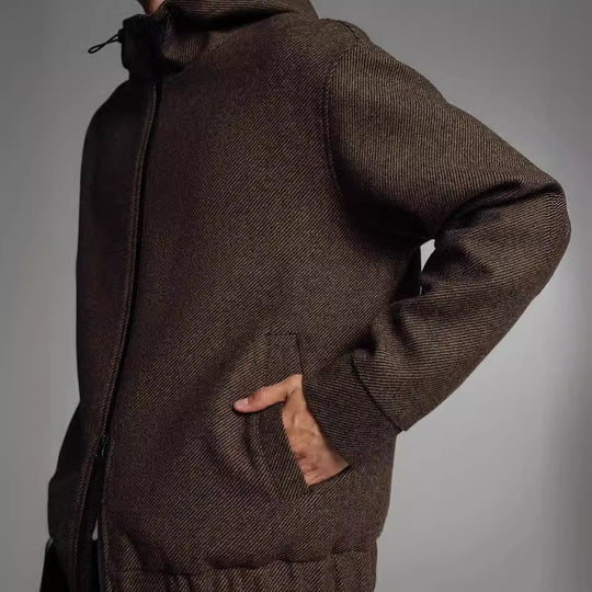 Herren Kurze Wollmisch-Kapuzenjacke mit Reißverschluss und elastischem Saum Nord Taschen