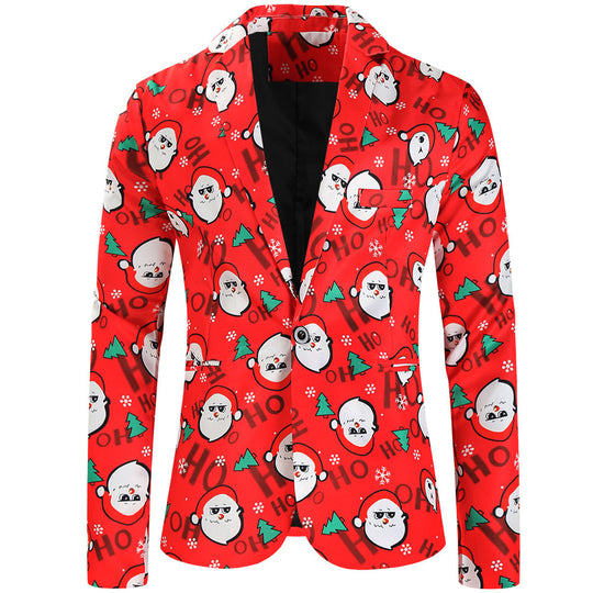 Damen Weihnachtliches Slim-Fit-Sakko mit Allover Rentier- und Tannenbaum-Print Nord Taschen