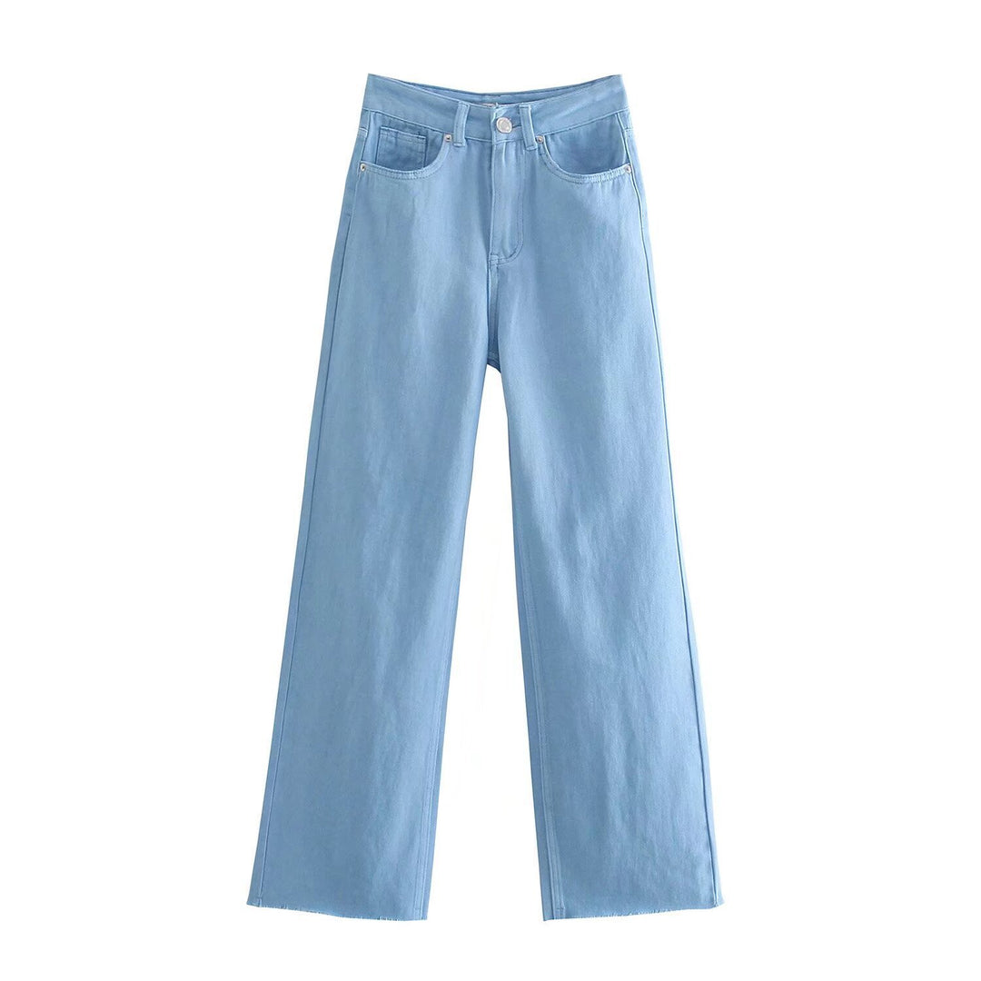 Damen Hochtaillierte weit geschnittene Jeans mit weitem Bein, hoher Taille und rohem Saum Nord Taschen