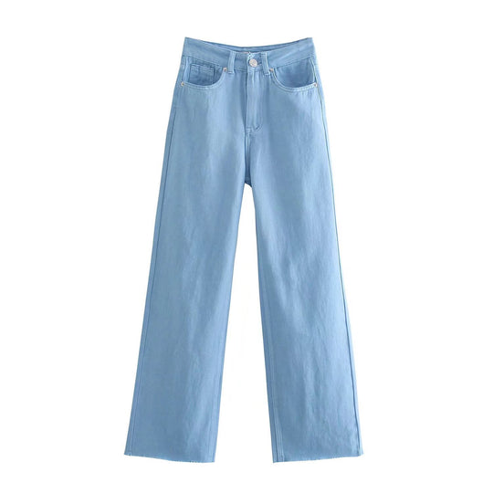 Damen Hochtaillierte weit geschnittene Jeans mit weitem Bein, hoher Taille und rohem Saum Nord Taschen