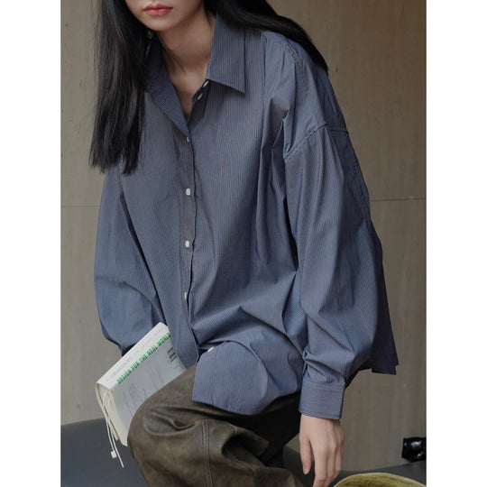 Damen Oversized Hemd aus Baumwollpopeline mit feinen Nadelstreifen und verlängertem Saum Nord Taschen