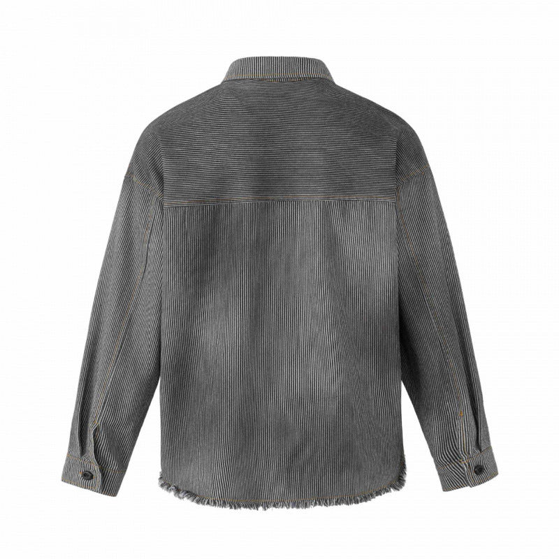 Unisex Kastenförmige Overshirtjacke aus Feincord mit Used‑Effekt, Fransen und Knopfleiste Nord Taschen
