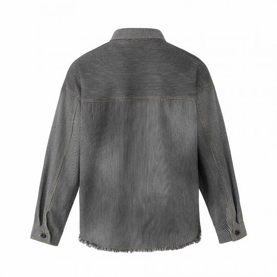 Unisex Kastenförmige Overshirtjacke aus Feincord mit Used‑Effekt, Fransen und Knopfleiste Nord Taschen