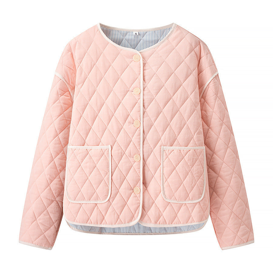 Damen gesteppte Kurzjacke mit Diamantstepp, kontrastierter Paspel und abgerundetem Saum Nord Taschen